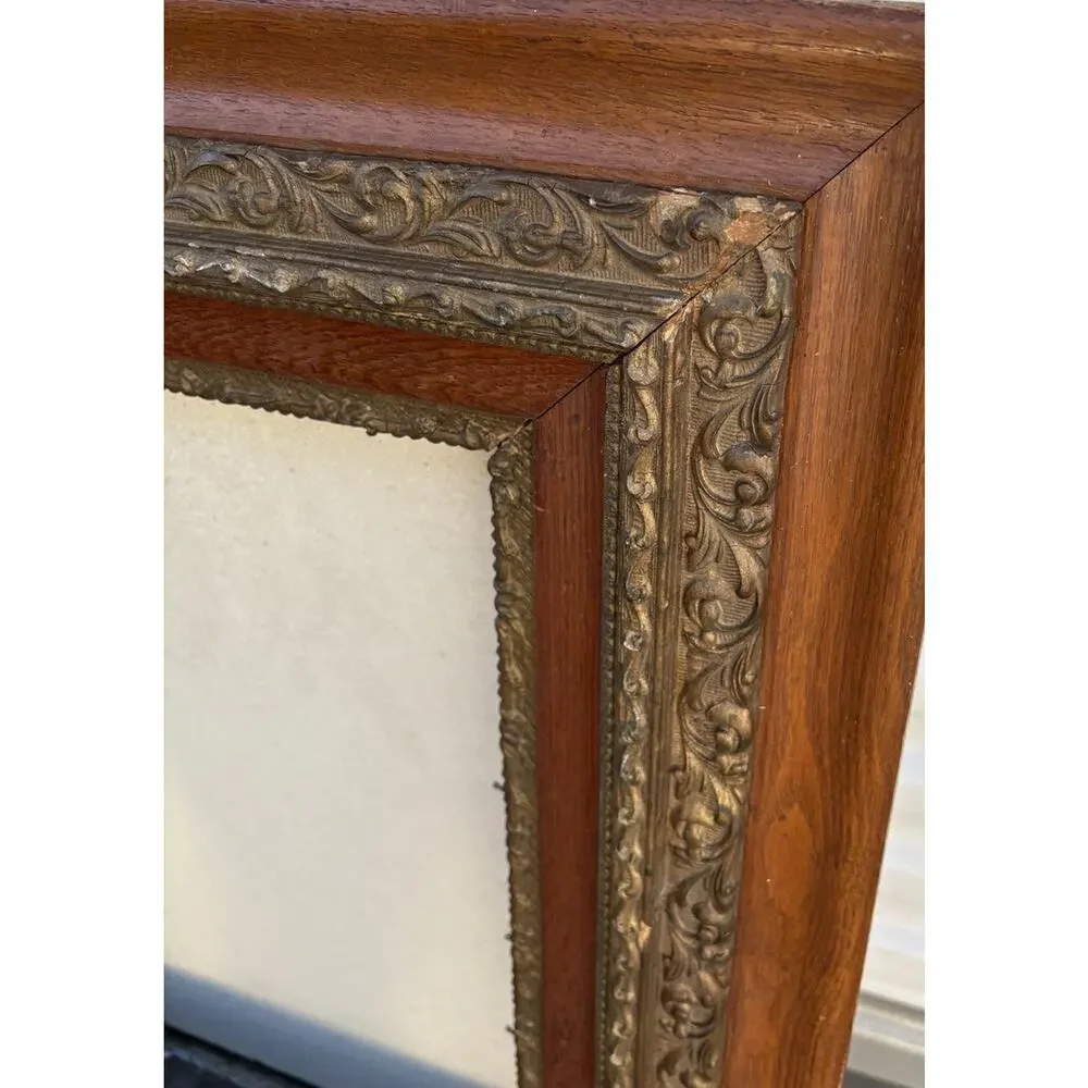 Antique Oak Picture Frame 16x20 Ornate Wood Gilt Fits Oil Painting Canvas c1900